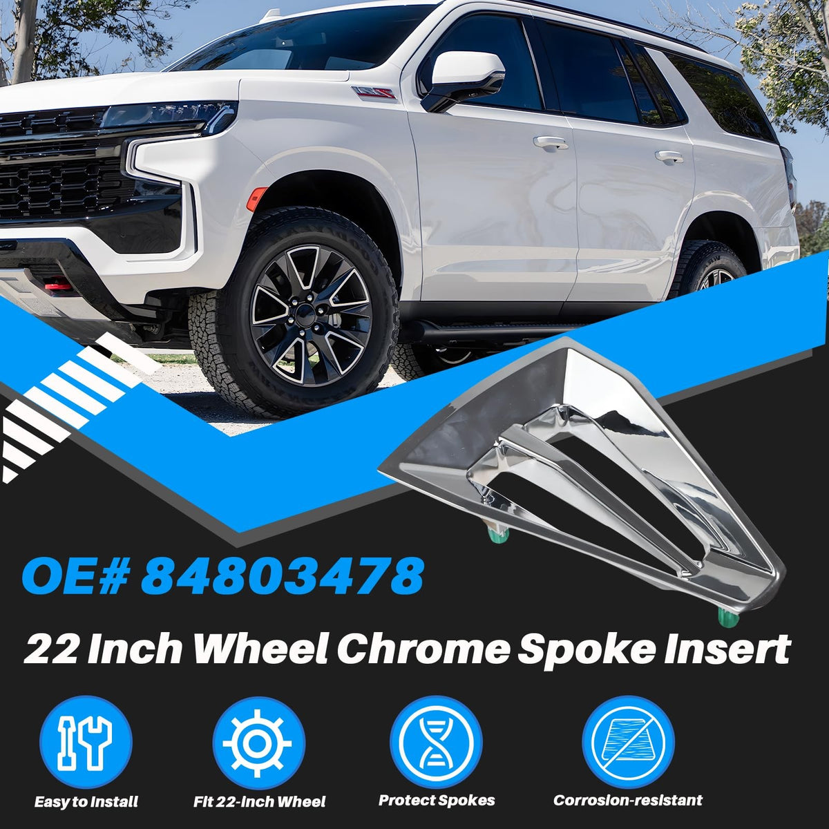 Chrome Wheel Spoke Trim Insert for Chevrolet Tahoe Silverado 22 Inch