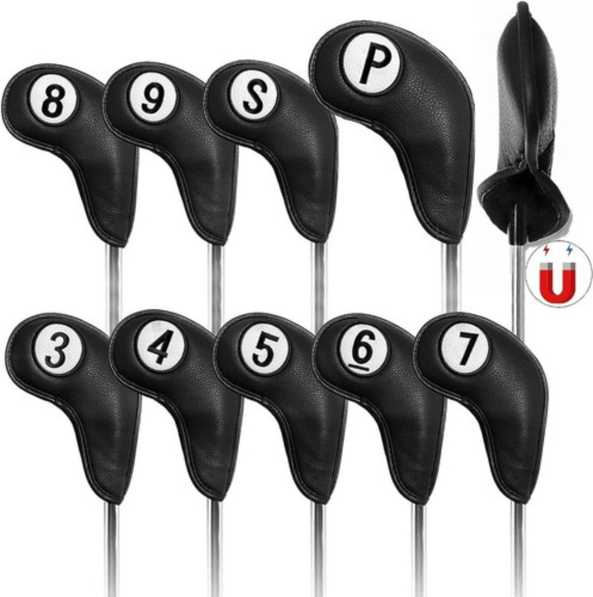 Golf Club Headcovers Magnetic Leather 9 Pack for Irons - Main Iron Clubs