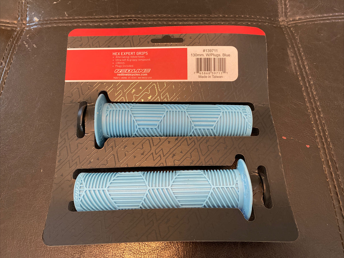 BMX Handlebar Grips with Plugs - Light Blue 130mm