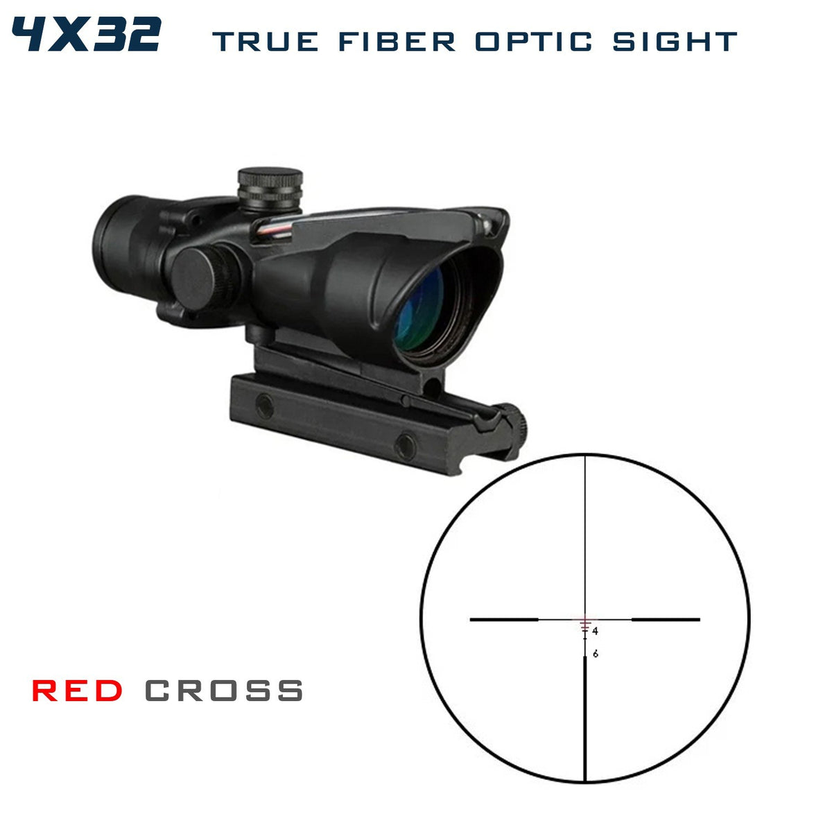 Tactical 4x32 Red Green Cross Chevron Dot Fiber Optic Sight