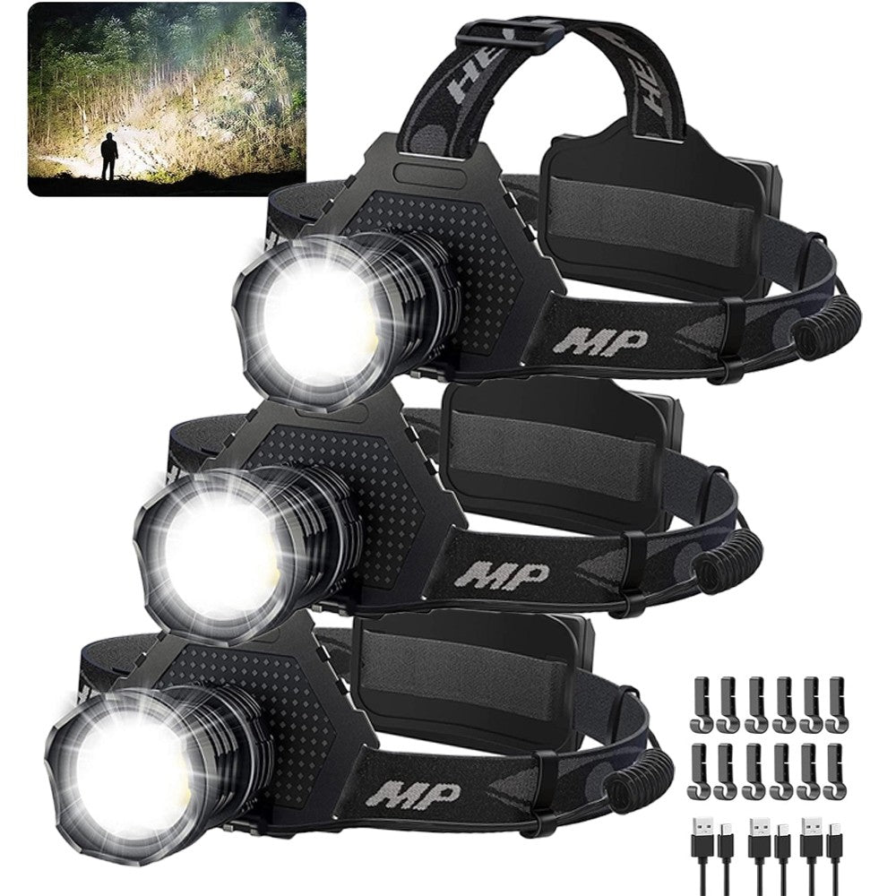 Rechargeable 100000 Lumen LED Headlamp - 6 Modes Outdoor Head Torch
