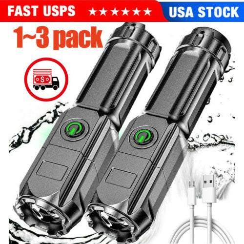 Rechargeable LED Flashlight 990000LM Tactical Zoomable Torch 1-3 Pack