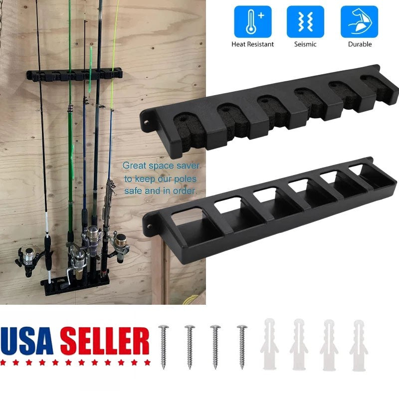 Wall-Mount Fishing Rod Rack Holder Vertical & Horizontal Storage Stand
