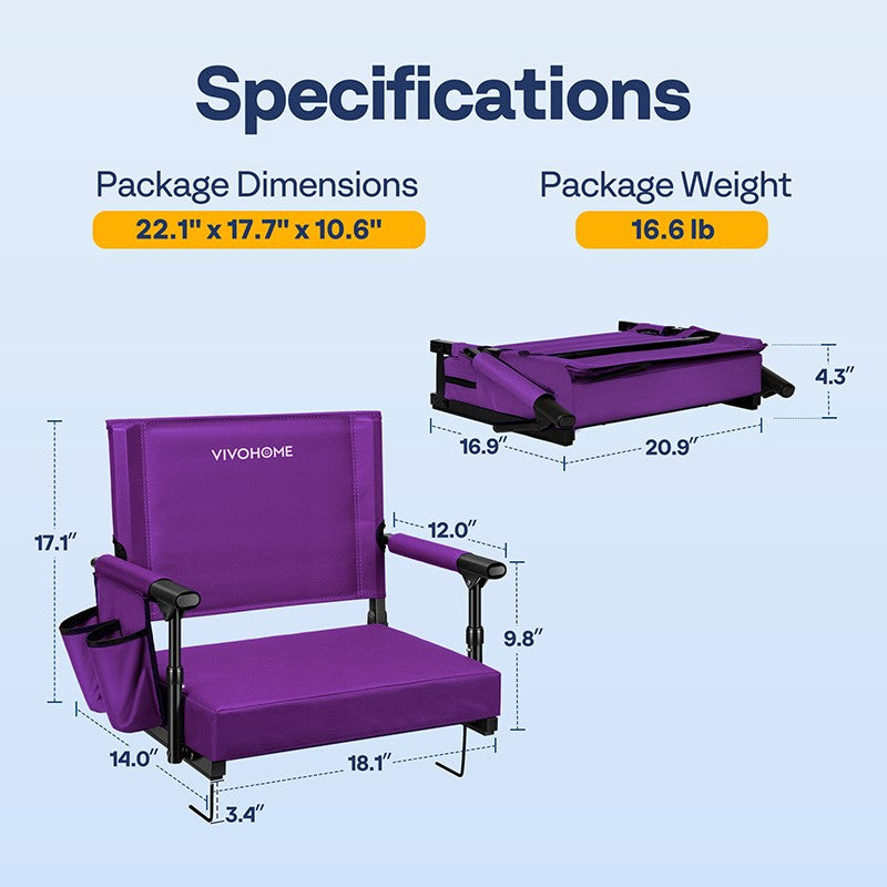 Portable Stadium Bleacher Seat with Armrests & Cushion, Shoulder Strap 2 Pack