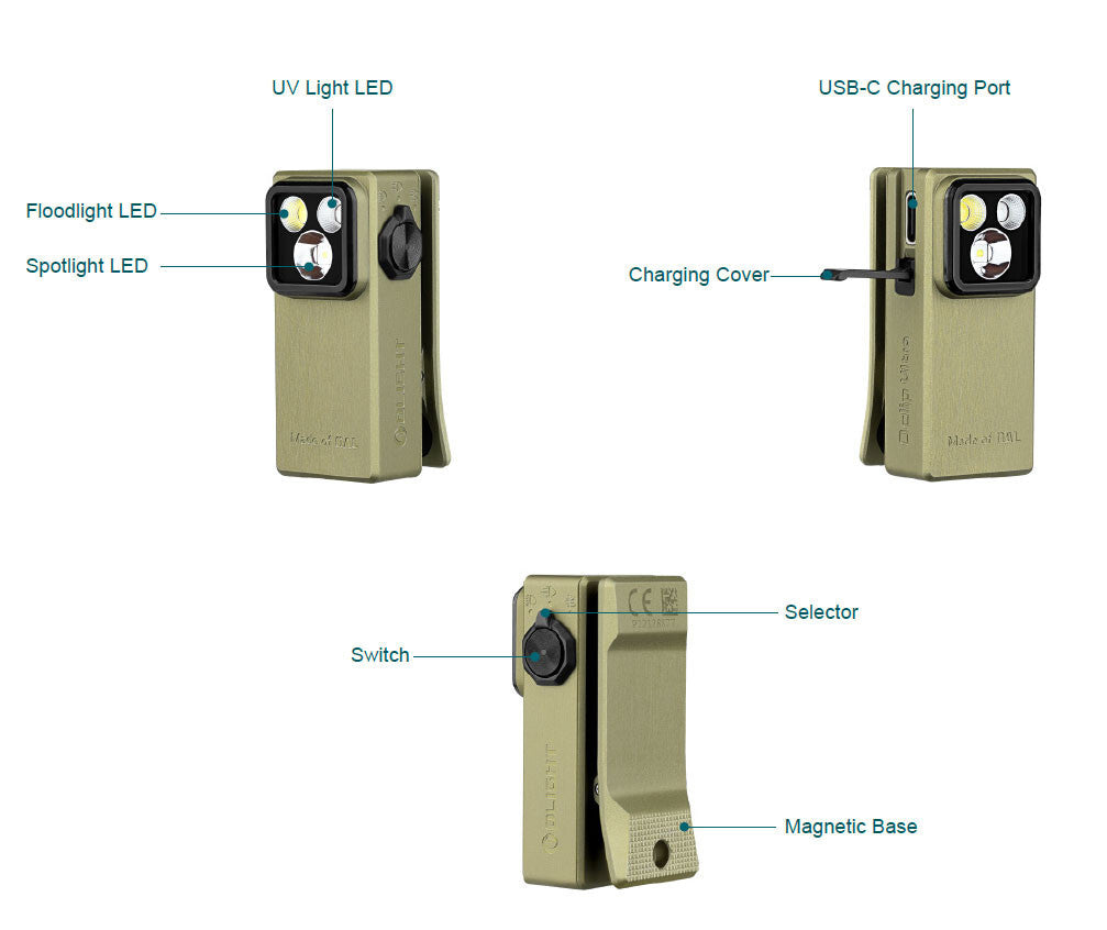 LED Clip-On Light with Flood, Spot, UV Modes - 530 Lumens EDC Compact