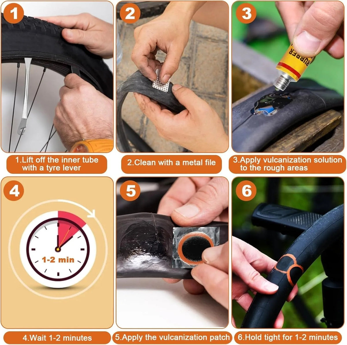 Bike Tire Repair Kit with Vulcanizing Patches and Tool Set for Emergency Fix