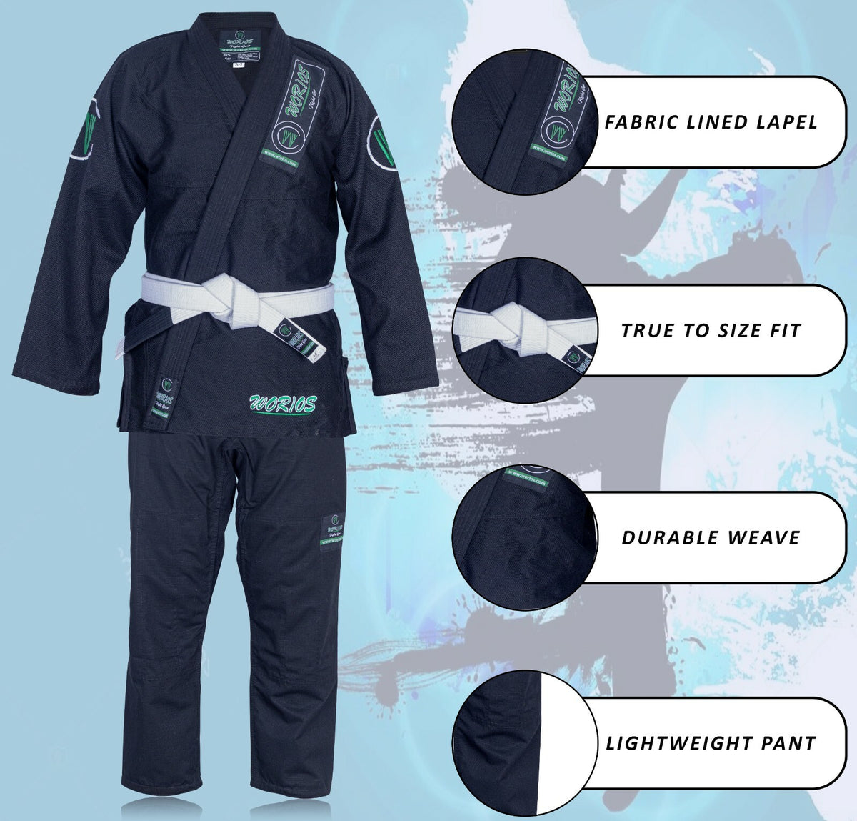 Brazilian JiuJitsu Competition Gi - Black, Multiple Sizes, Durable Pearl Weave