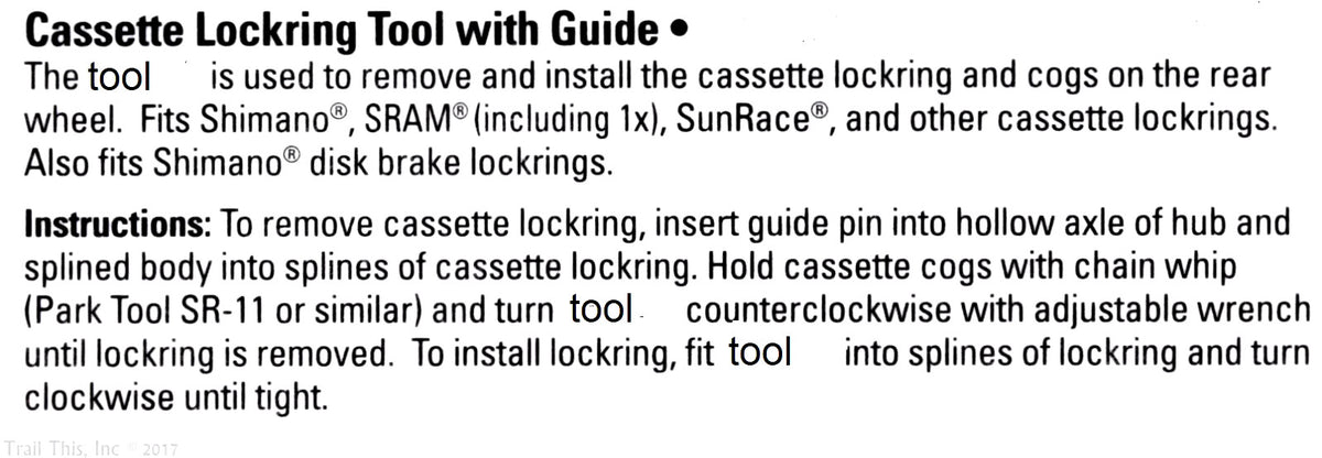 Bicycle Cassette Lockring Tool with Pin for Shimano, SRAM, MicroShift - Fits 7-12 Speed