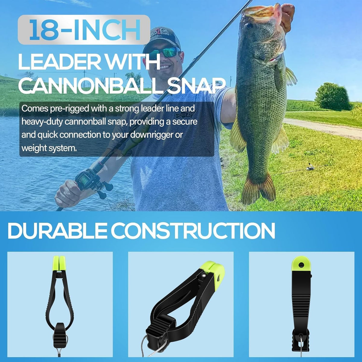 Fishing Line Release Clip with Cannonball Snap - Trolling Leader Accessory