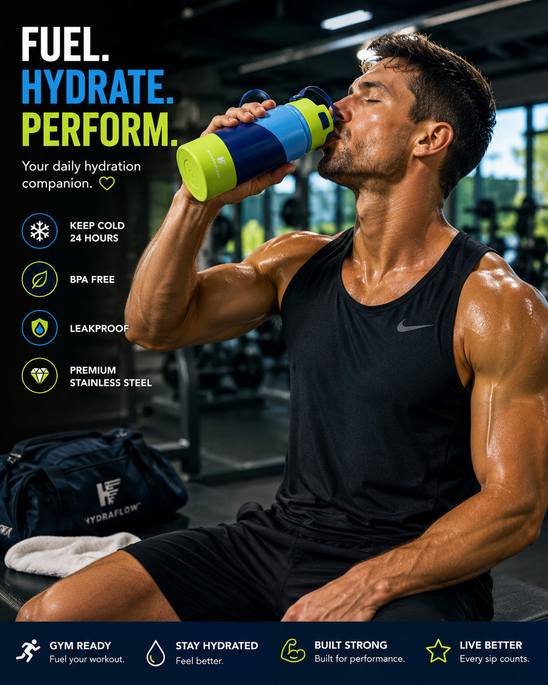 HydraFlow 17oz Insulated Stainless Steel Water Bottle Set - Leakproof & Keep Drinks Cold