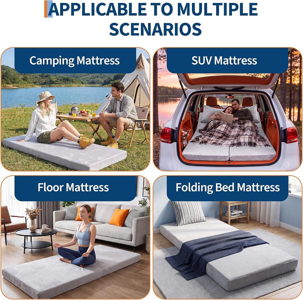 Memory Foam Camping Mattress Pad - Portable Roll-Up Sleeping Mat, Full Size Options