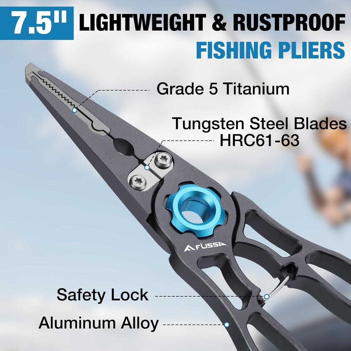 Lightweight Fishing Pliers with Tungsten Cutters & Safety Lock - Aluminum Handle