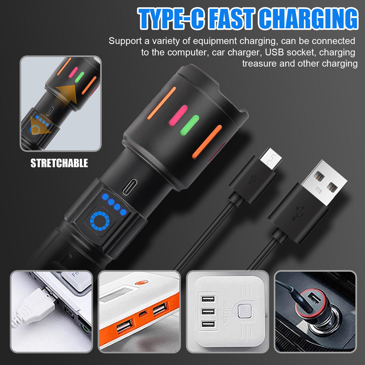 Rechargeable LED Tactical Flashlight 350000000 Lumens Waterproof Work Light