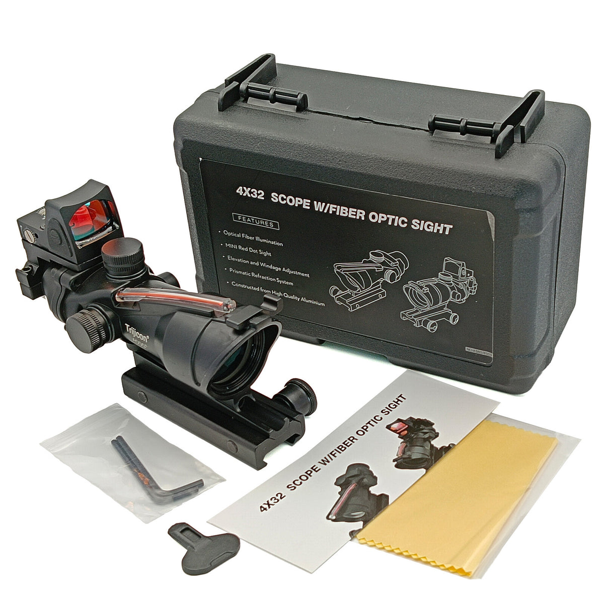 4x32 Red Fiber Optic with Chevron Reticle Shockproof Durability
