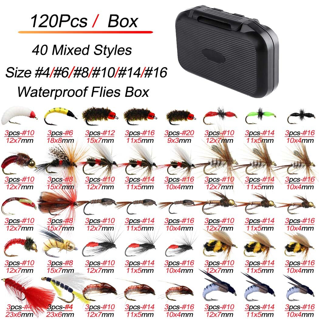 Wet Dry Nymph Fly Fishing Lure Set for Trout & Panfish - Multiple Sizes & Styles