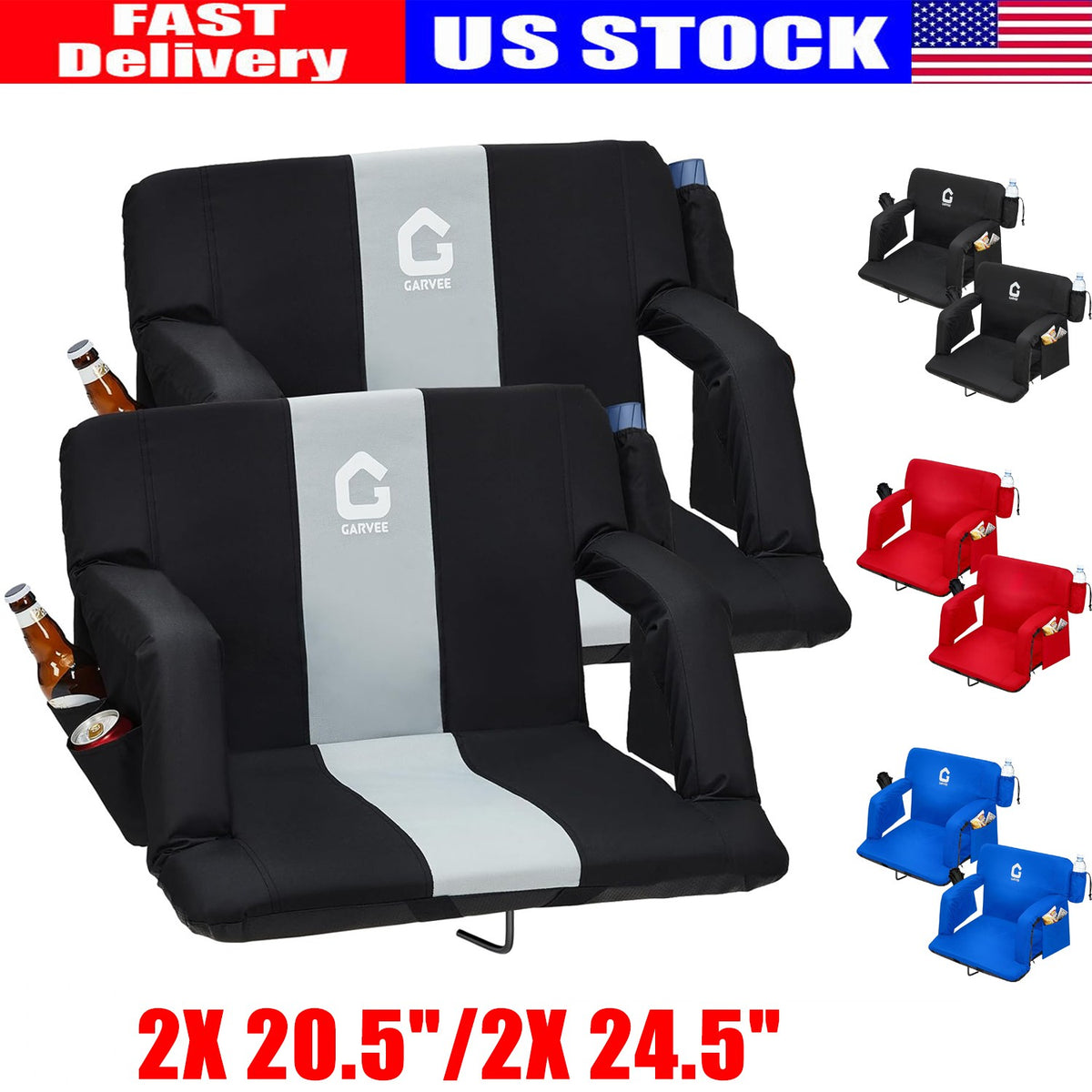 Portable Stadium Seats with Back Support and Padded Cushion 2 Pack