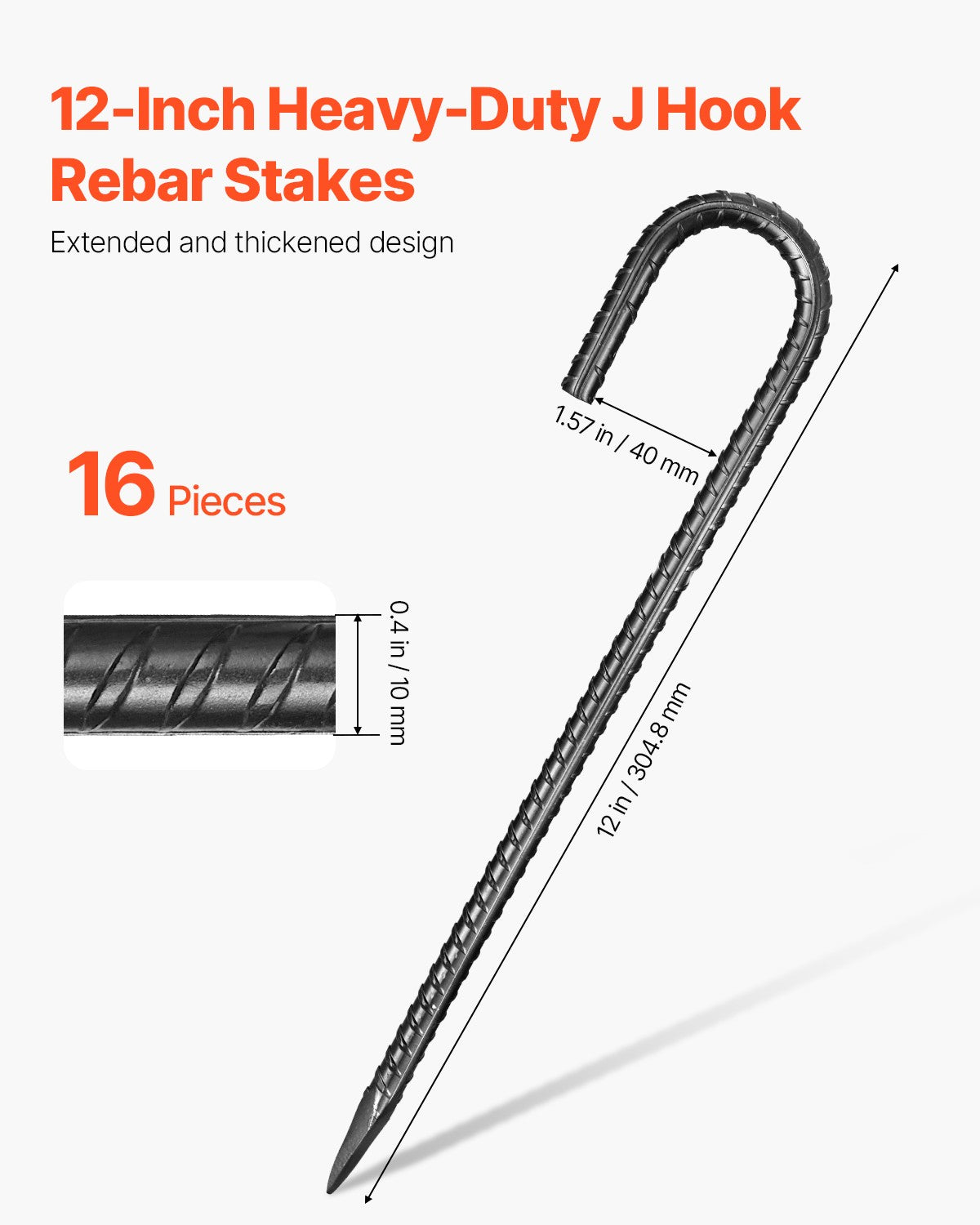 Heavy Duty Galvanized Steel Rebar Stakes 12 Inch 16 Pack Ground Anchors