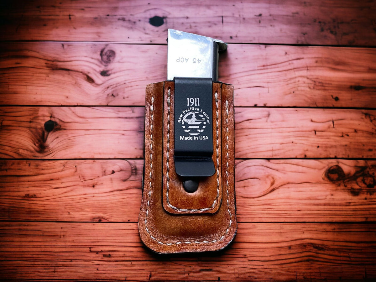 Leather Magazine Holder Belt Clip - Fits Springfield Hellcat & Sig P365 - Made in USA
