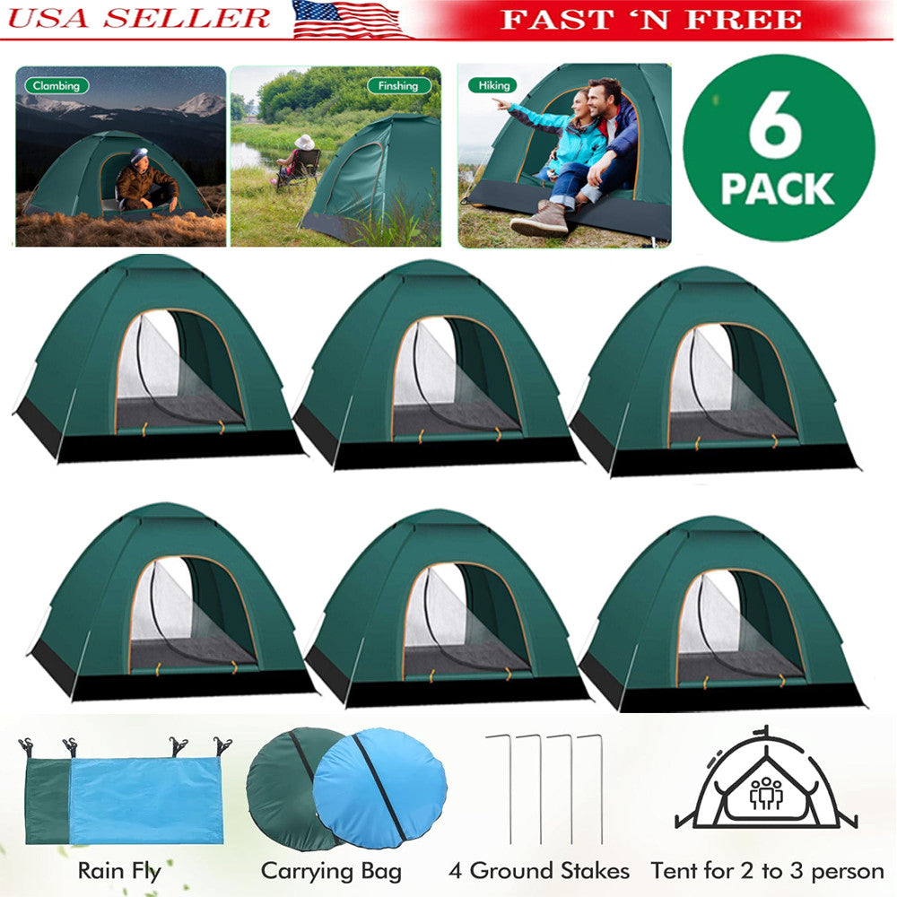 6 Pack 2 Person Outdoor Camping Tents with Rain Fly and Carrying Bag for Homeless Emergency Shelter