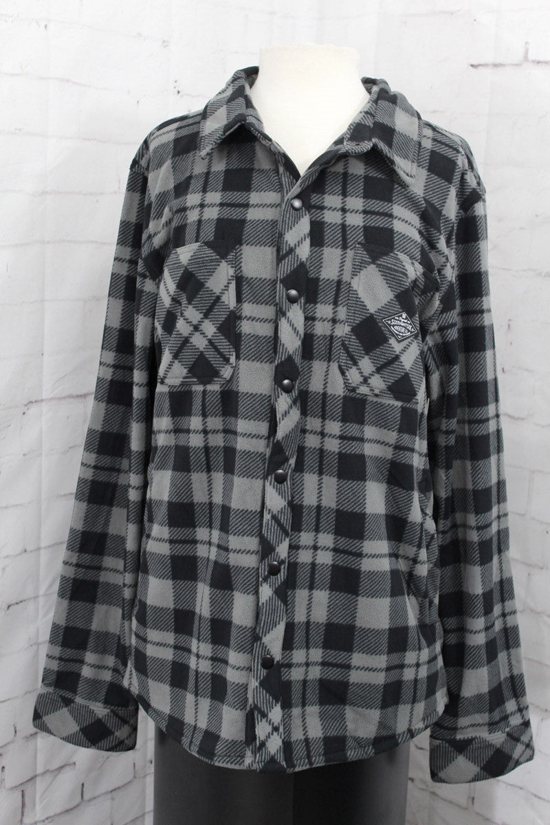 686 Sierra Fleece Button-Up Flannel Men’s XL Charcoal Plaid Cold Weather Shirt