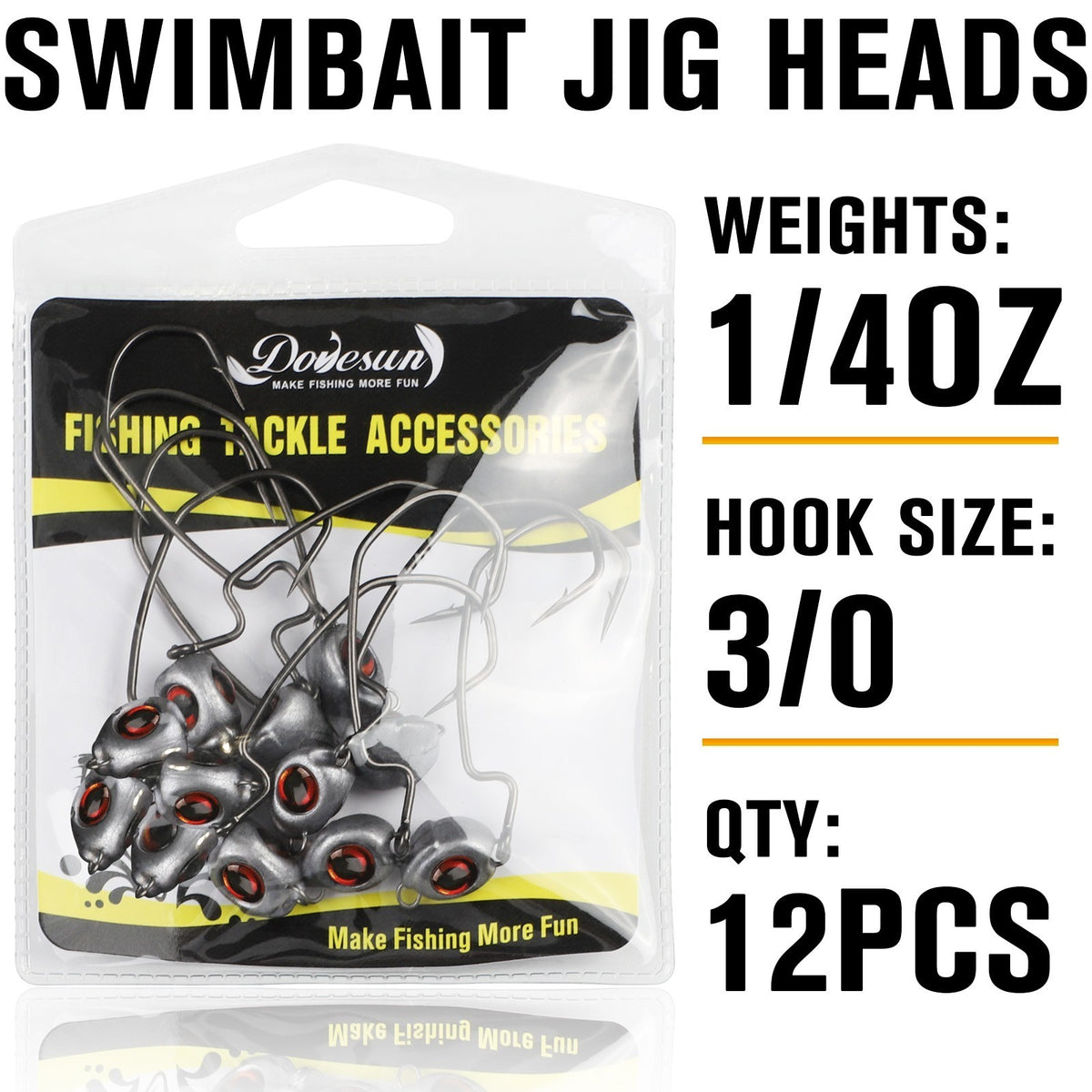 Fishing Jig Heads with Texas Rig Hooks - 1/4oz Weedless Swimbait Heads, 12 Pack