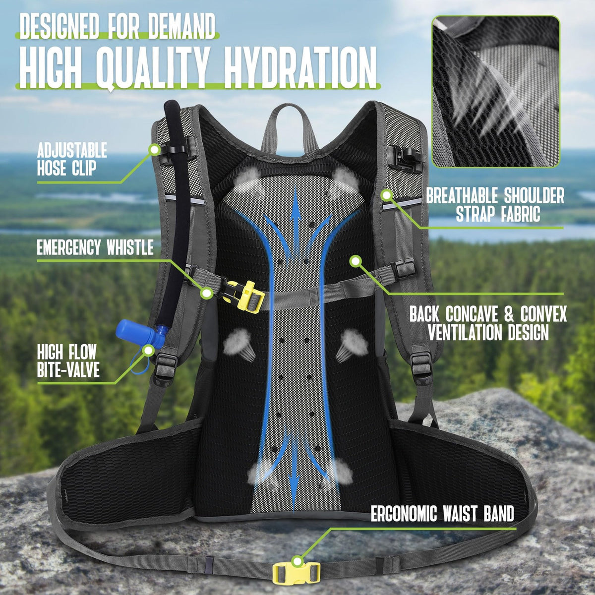 Hydration Backpack with 3L Water Bladder 18L Capacity for Hiking and Outdoor Activities