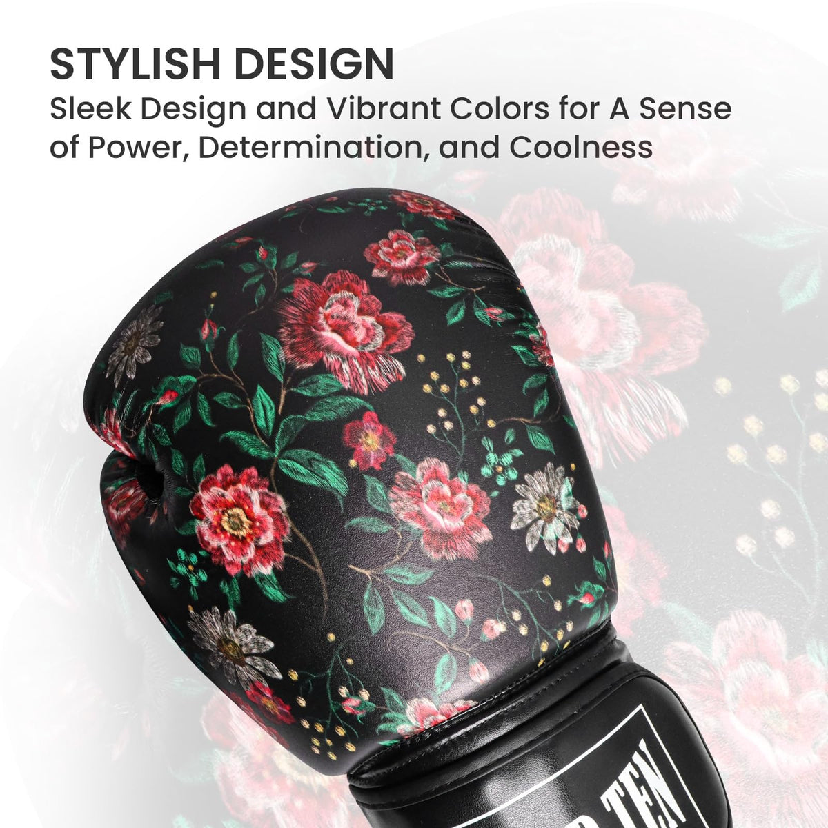 Women’s Boxing Gloves 8-16 oz with Stylish Flower Leaf Pattern - 12 oz