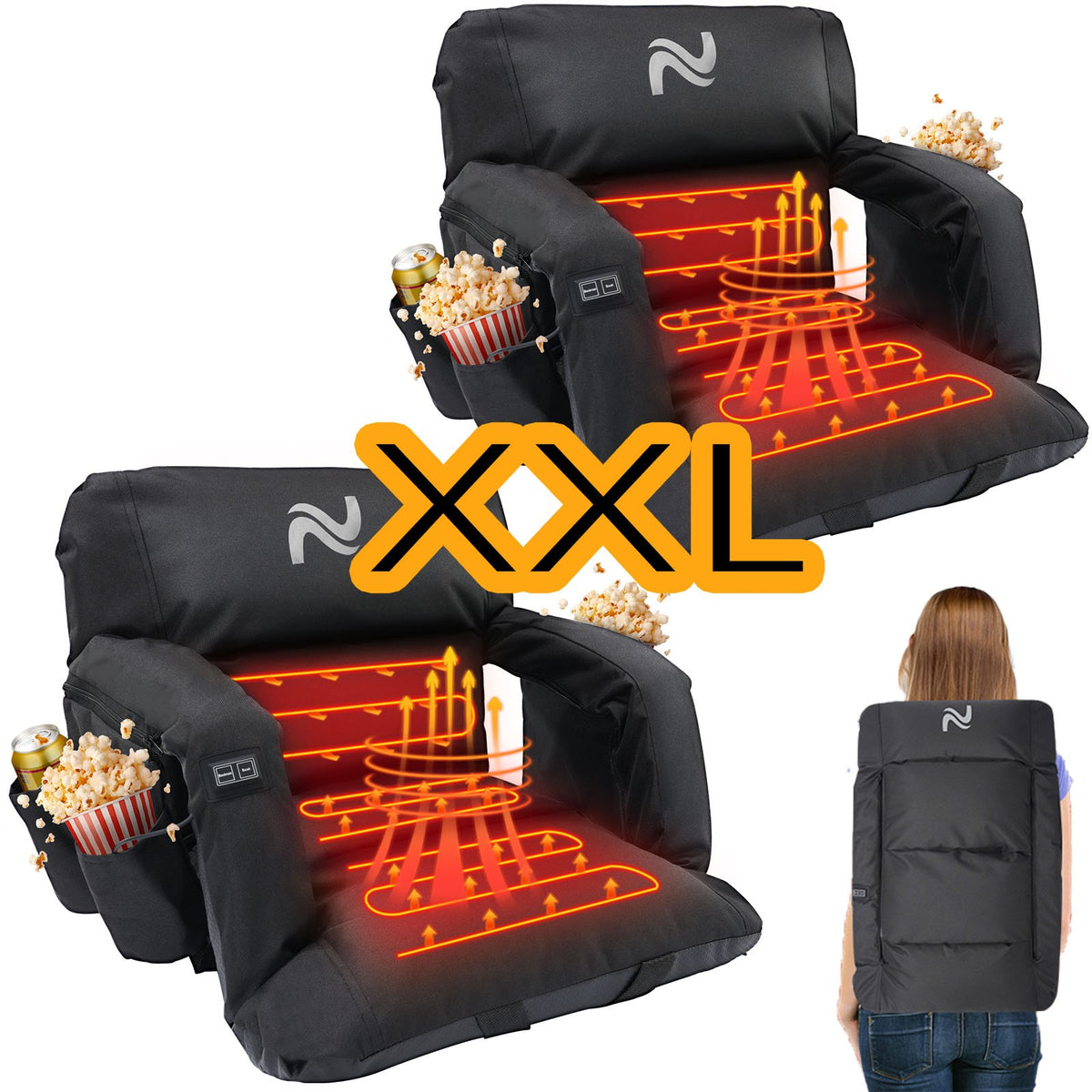 Heated Stadium Seat with Back Support - Adjustable Bleacher Chair, Waterproof 600D Oxford