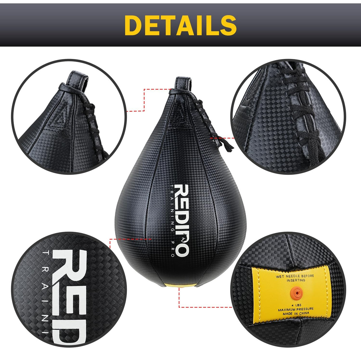 Redipo 10-Inch PU Leather Speed Boxing Bag for Reflex Training - Black