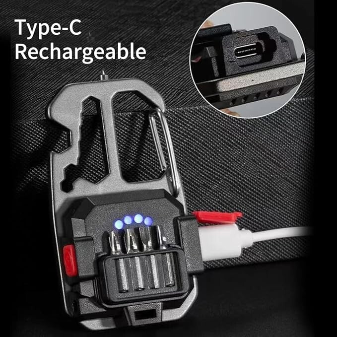 Rechargeable 500 Lumen COB Keychain Flashlight with 6 Modes & Tools