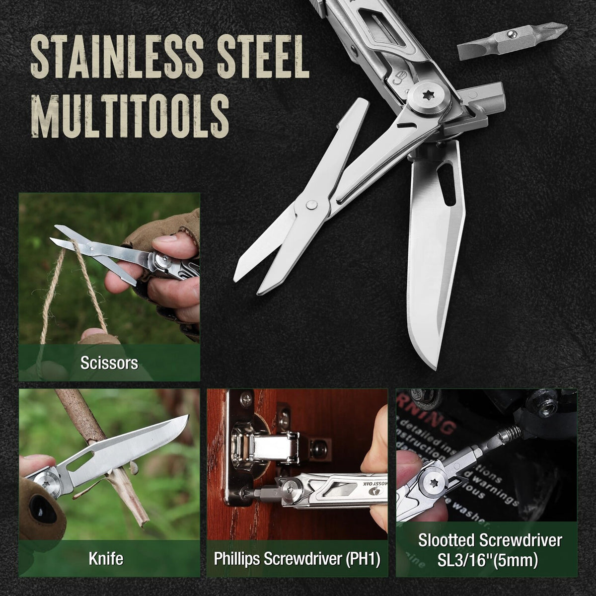 12-in-1 Multitool Pocket Knife Stainless Steel Outdoor Survival Tool