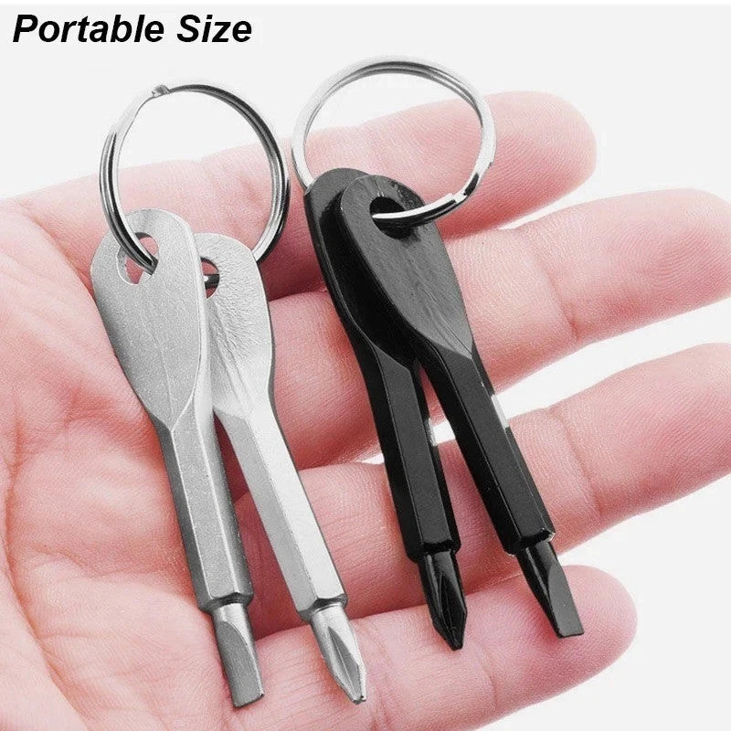Mini Pocket Screwdriver Keychain Set - Portable Repair Tool with Phillips & Slotted Bits