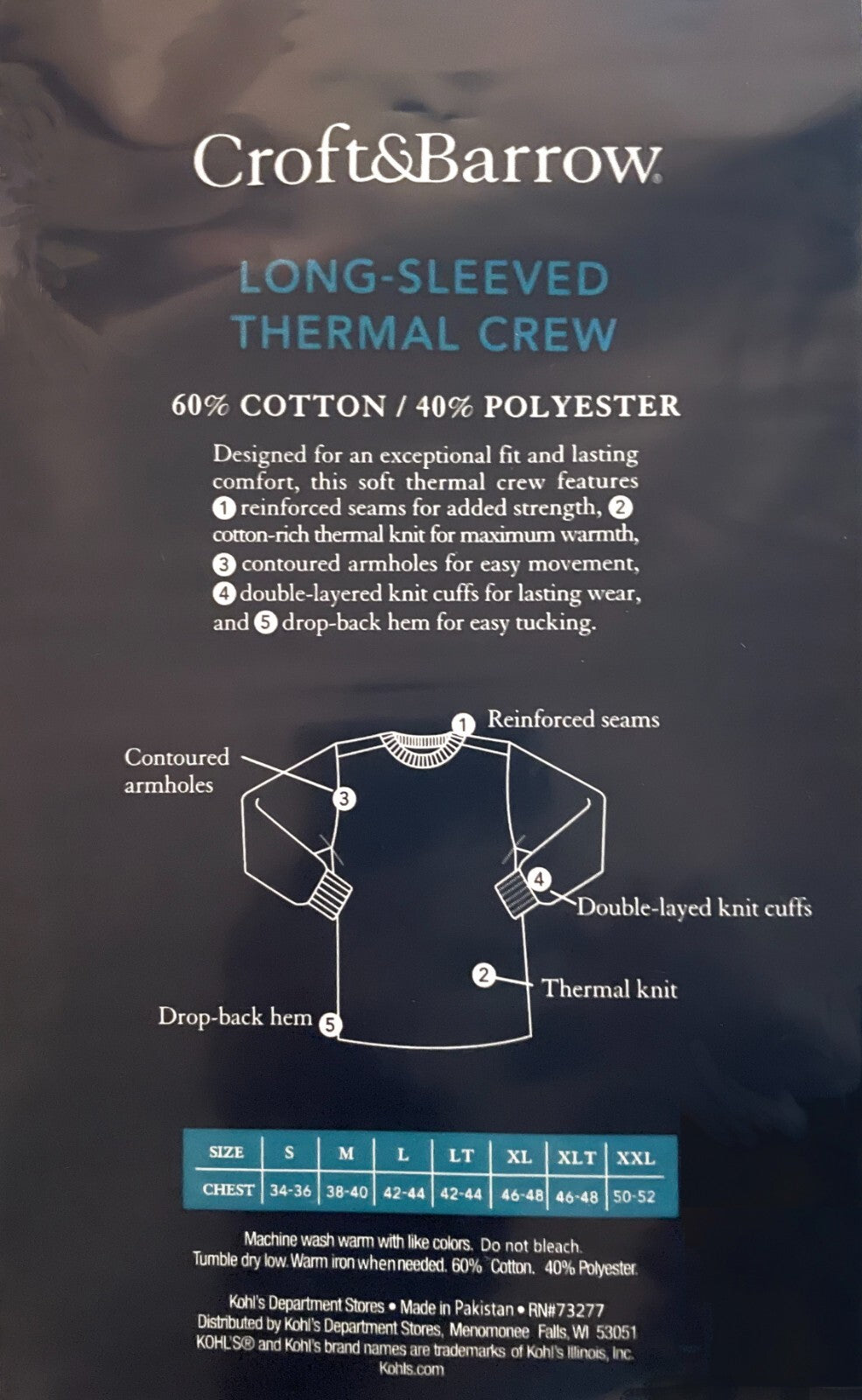 Men's Big & Tall Thermal Crew Top - Base Layer Long-Sleeve Shirt
