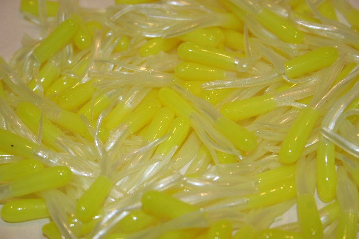Crappie Fishing Tube Skirts Pack of 100 - 1.5 Inch Lemon & Pearl White