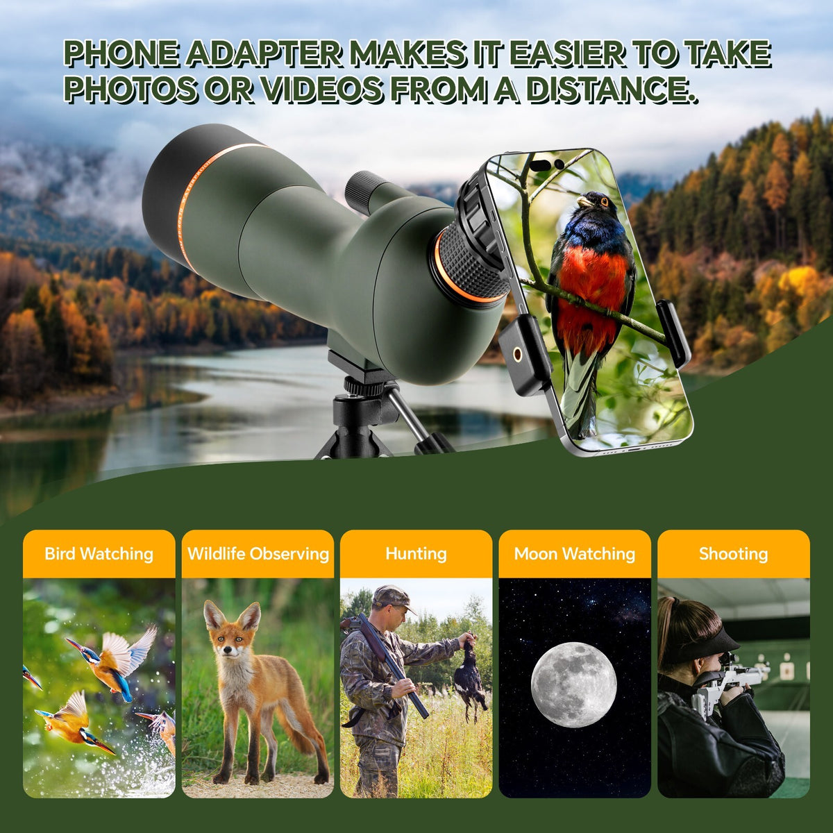 20-60X HD Spotting Scope 70mm FMC Lens BAK4 Prism for Bird Watching