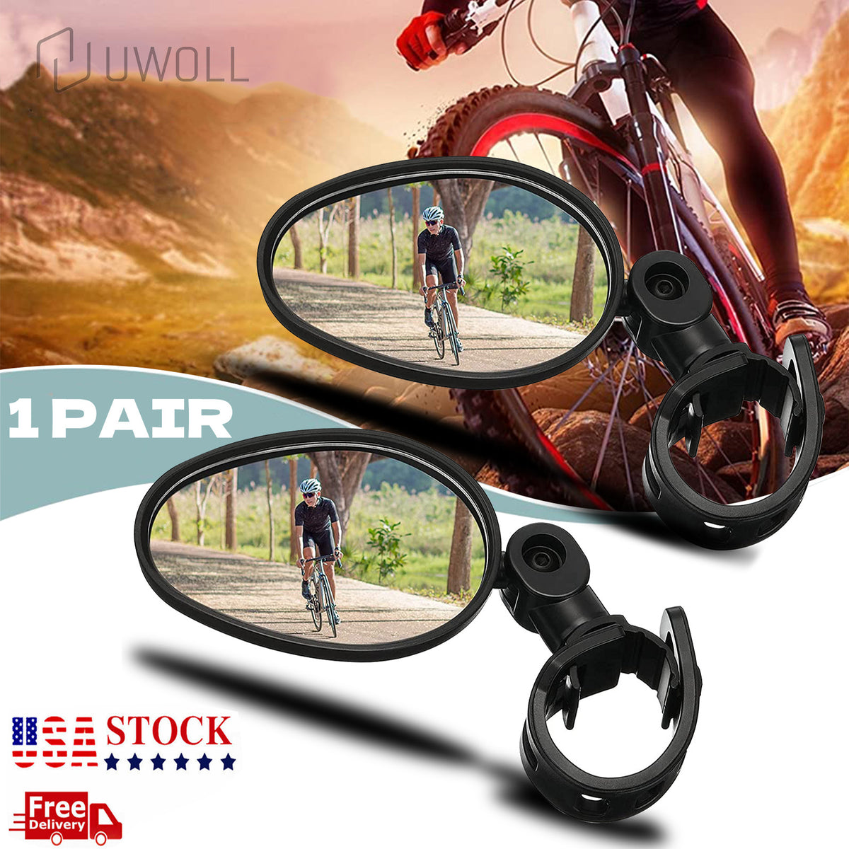 Bike Mirror Set - Rotatable Round Handlebar Rear View Glass for Cycling