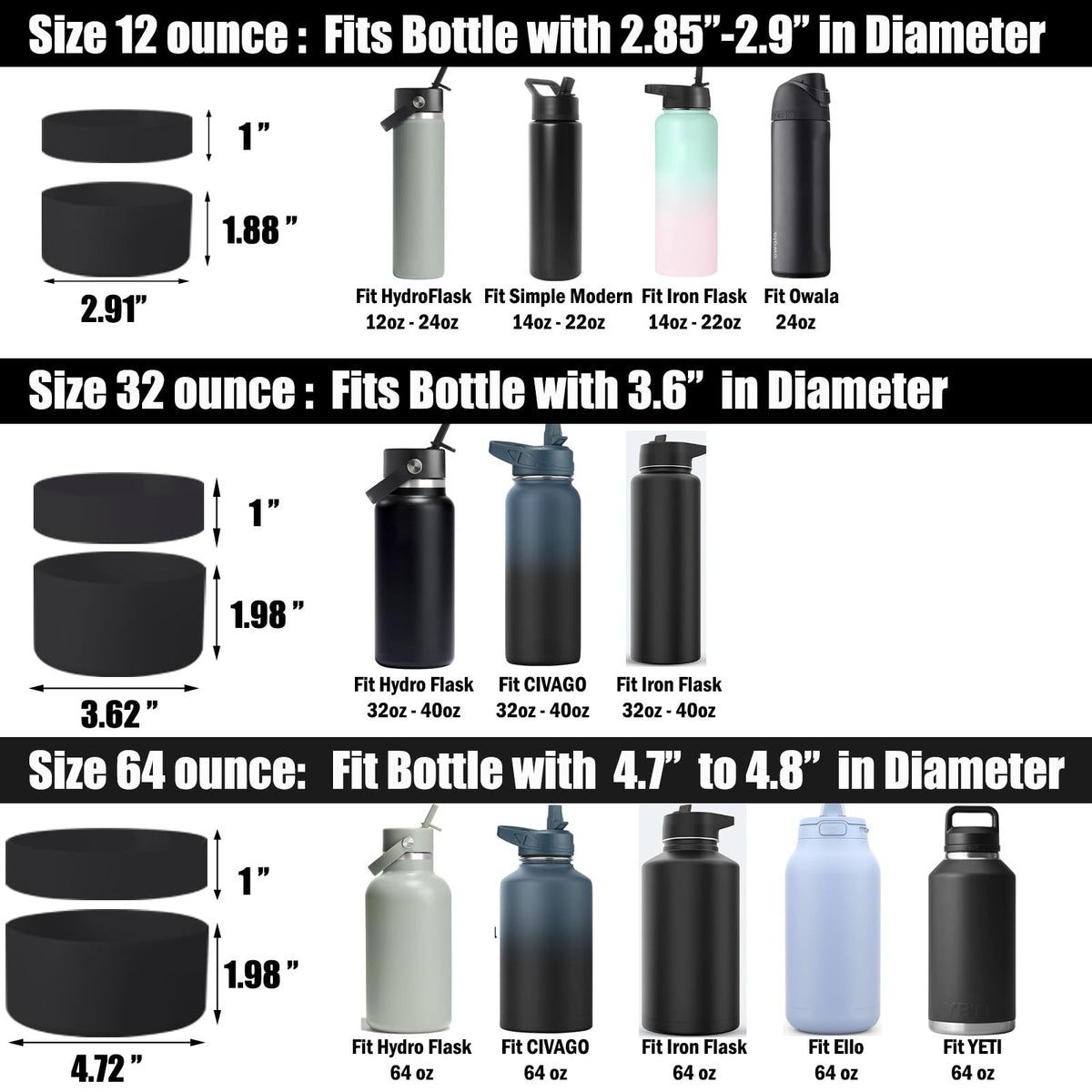 Silicone Water Bottle Boot for Hydro Flask - Anti-Slip Protective Sleeve, 3 Sizes