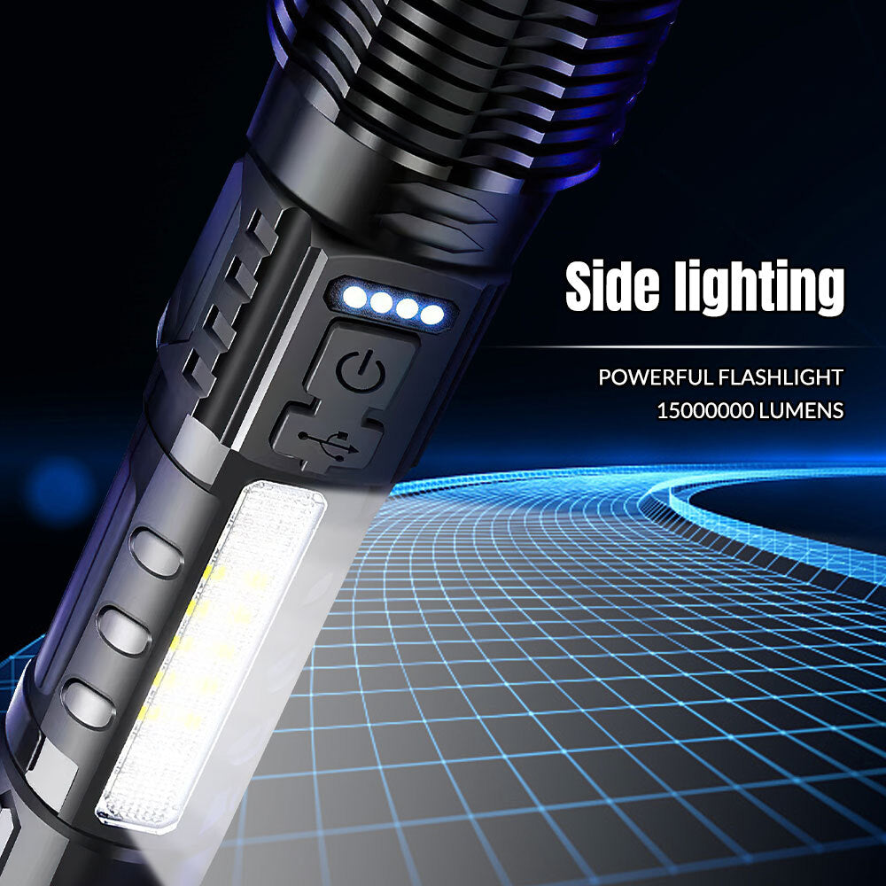 15000000LM Super Bright Rechargeable LED Tactical Flashlight - Waterproof, Multi-Mode, 200-500m Range