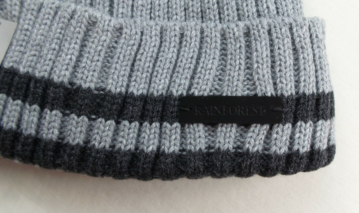 Rainforest Men's Heather Grey Black Ribbed Knit Beanie with Fleece Lining