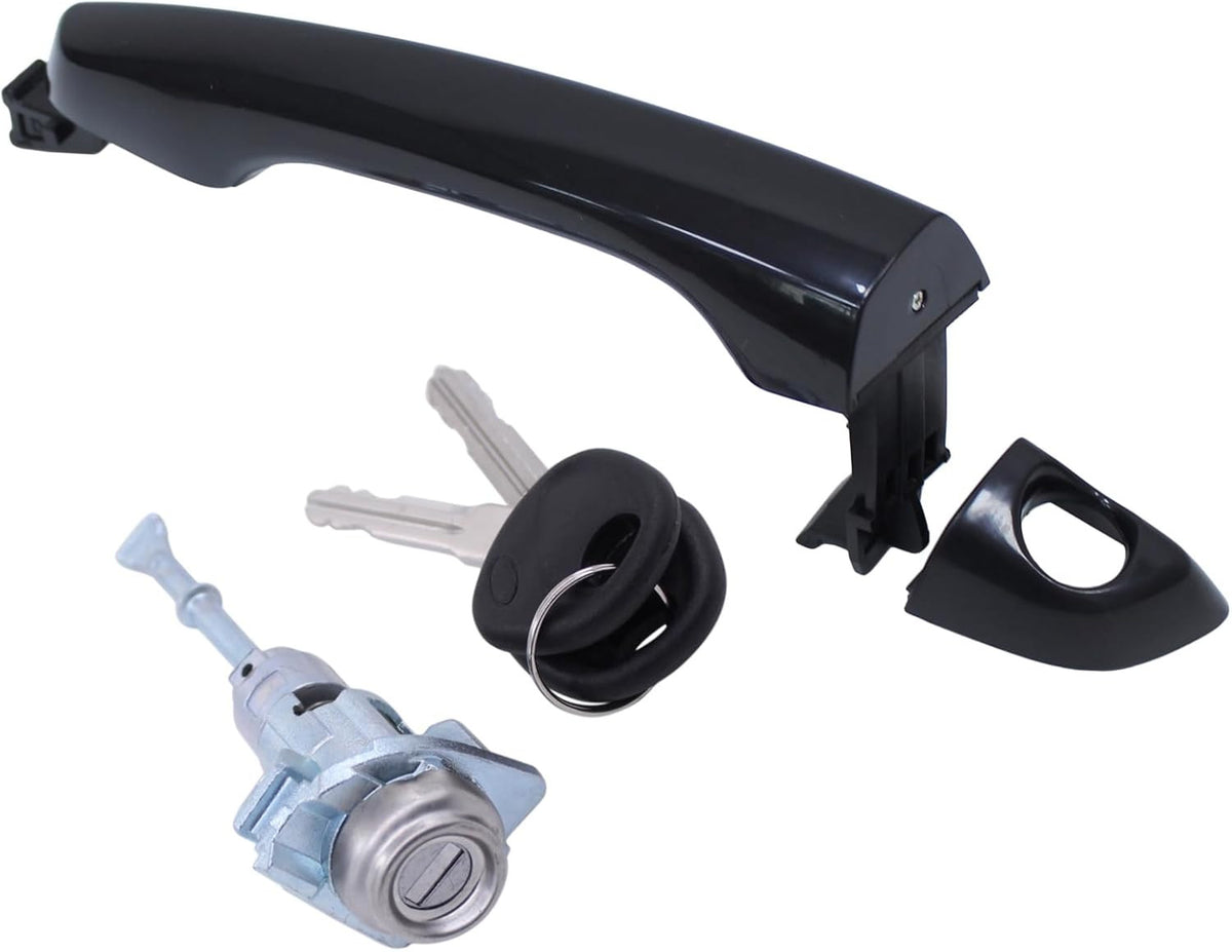 Hyundai Front Left Door Handle & Lock Cylinder Kit Black OEM Replacement