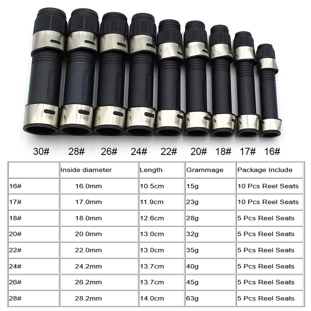 Fishing Reel Seat Set for Spinning Reels - Multiple Sizes, Plastic & Stainless Steel