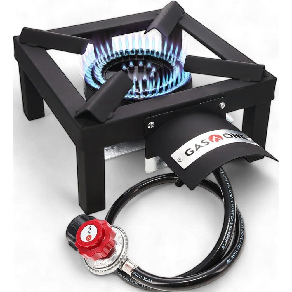 High Pressure Propane Burner for Outdoor Cooking with Heat Shield Guard
