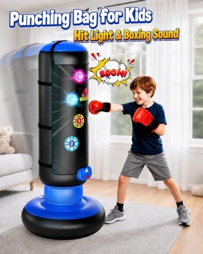 Kids Punching Bag Set with Lights Music & Scoring Boxing Gear for Active Play