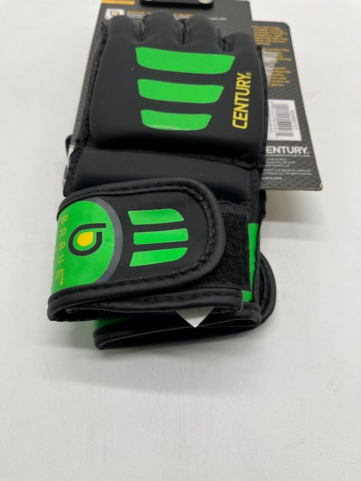 Youth MMA Open Palm Gloves XL Black Green Velcro Wrist Strap Training Gear