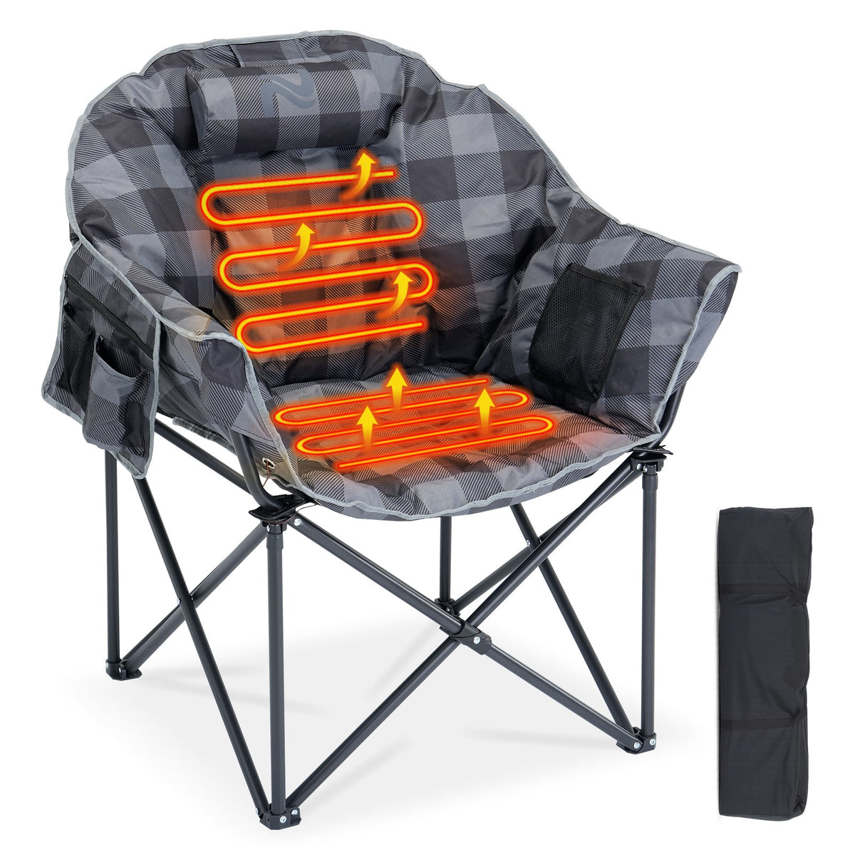 Oversized Heated Camping Chair with 3 Heat Levels - Foldable Outdoor Lounge Seat Support 500 lbs