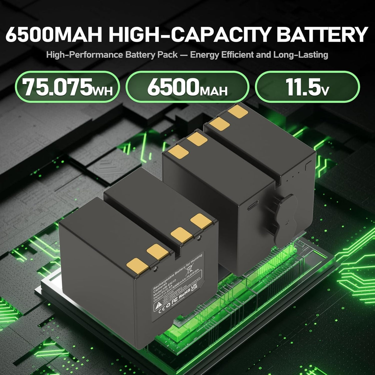 2-Pack Rechargeable Camera Batteries for Trail Cameras - 6500mAh