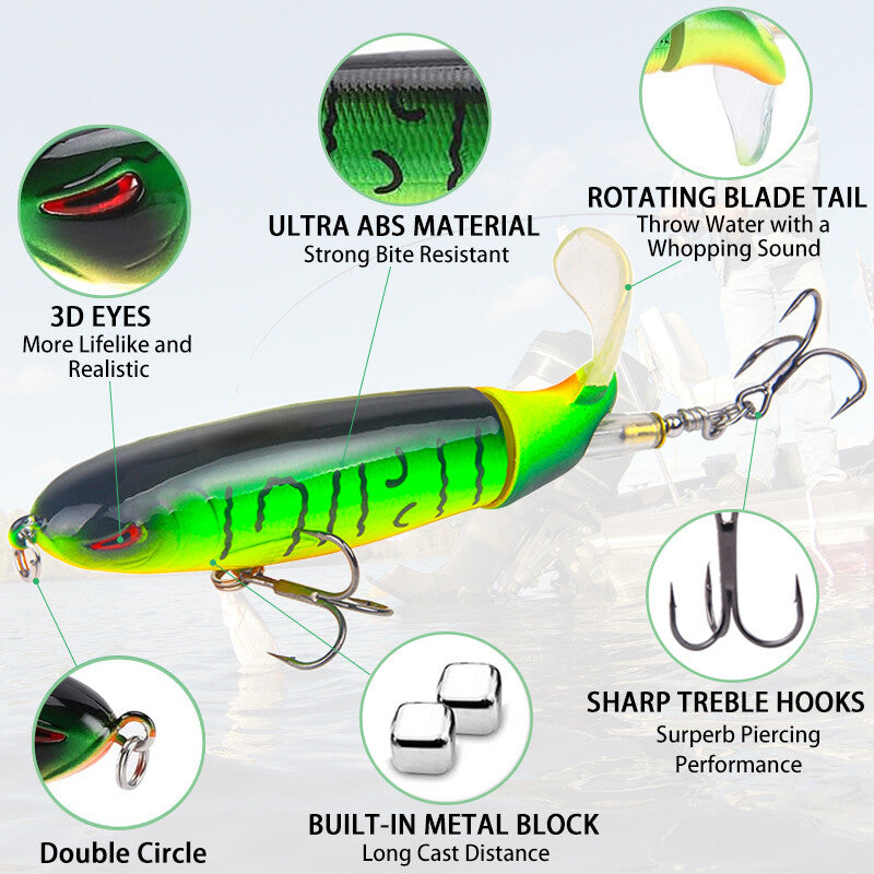 Topwater Fishing Lures Set - Rotating Tail Baits for Bass Pike