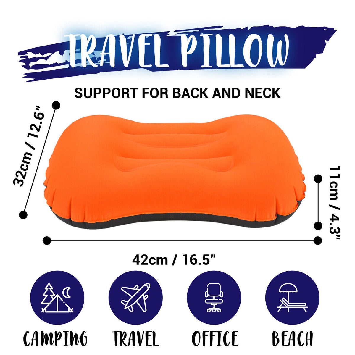 Inflatable Travel Pillow Neck Support Cushion Compact Portable Head Rest