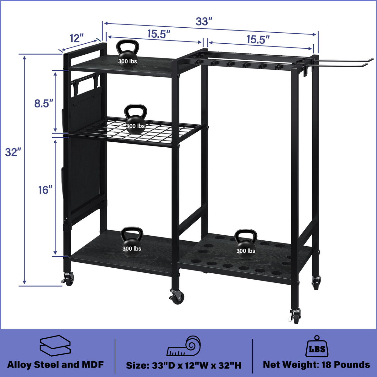16-Rod Fishing Rod Holder Rack with Tackle Storage and Wheels