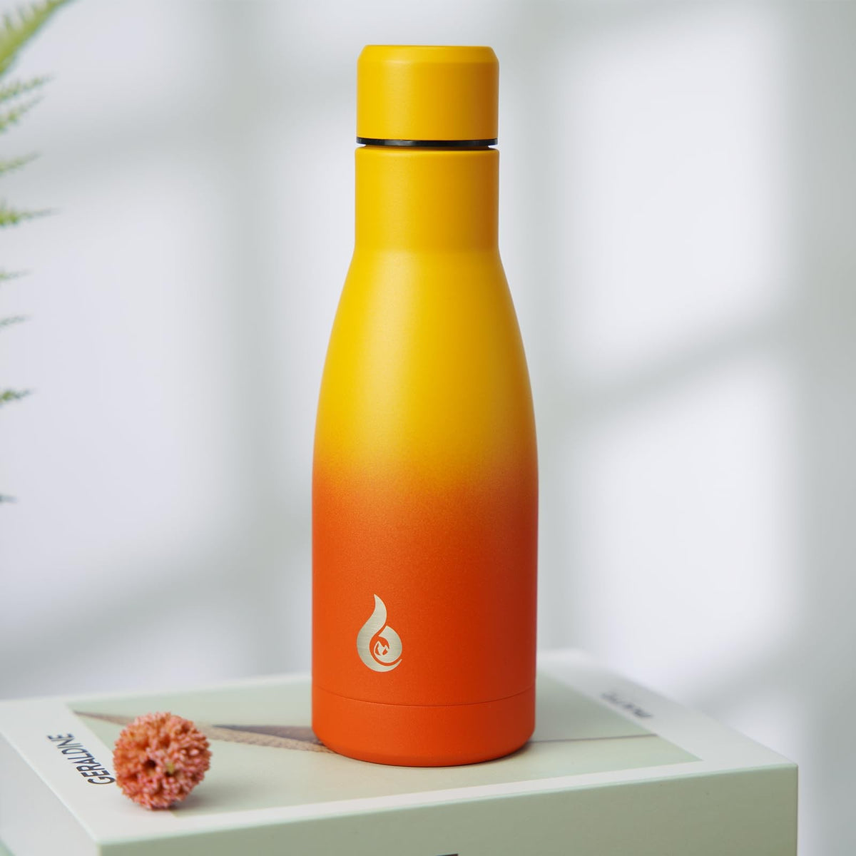 12oz Insulated Stainless Steel Water Bottle - Reusable Thermal Flask - Sunset Orange